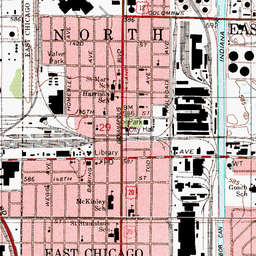 Topographic Map of East Chicago City Hall, IN