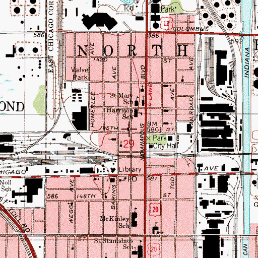 Topographic Map of First Congregational Church, IN