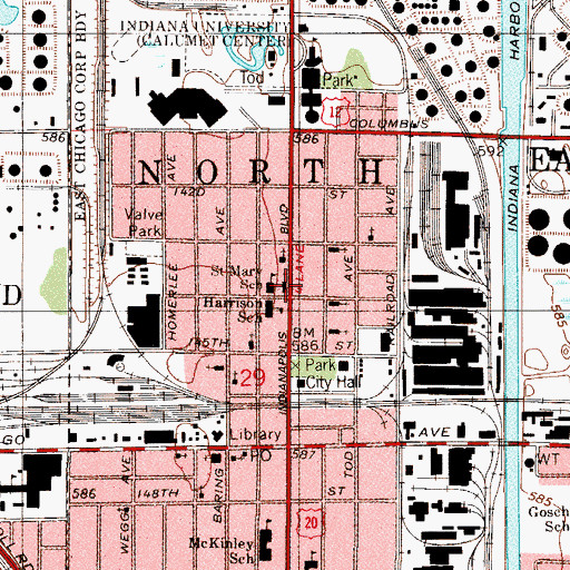 Topographic Map of Saint Mary's Roman Catholic Church, IN