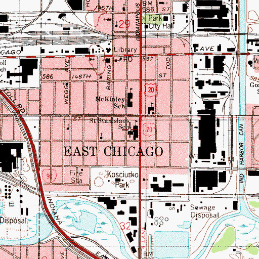 Topographic Map of Saint Stanislaus Roman Catholic Church, IN