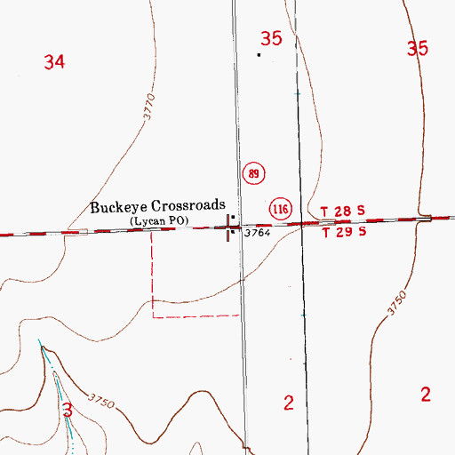 Topographic Map of Buckeye Crossroads, CO
