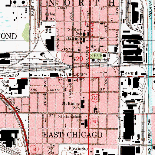 Topographic Map of Chicago Avenue Station East Chicago Post Office, IN
