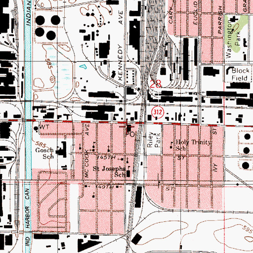 Topographic Map of East Chicago Main Post Office, IN