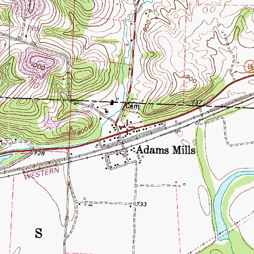 Topographic Map of Adams Mills Post Office, OH