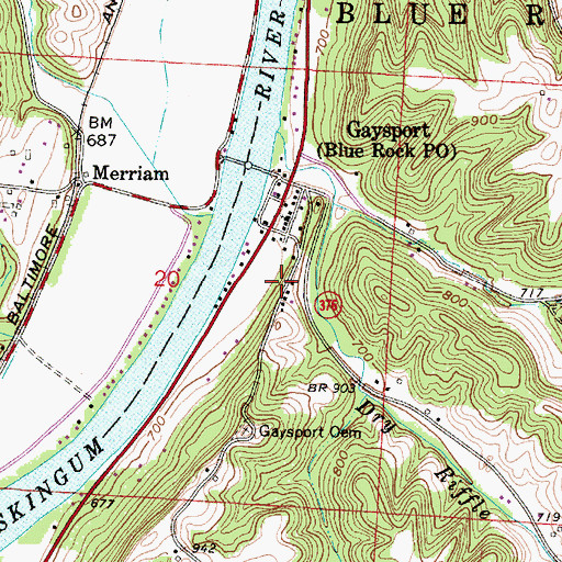 Topographic Map of Blue Rock Post Office, OH