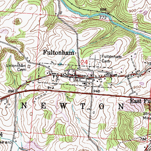 Topographic Map of Fultonham Post Office, OH