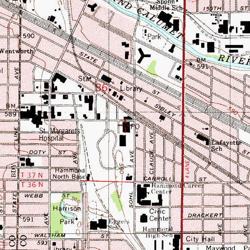 Topographic Map of Hammond Post Office, IN