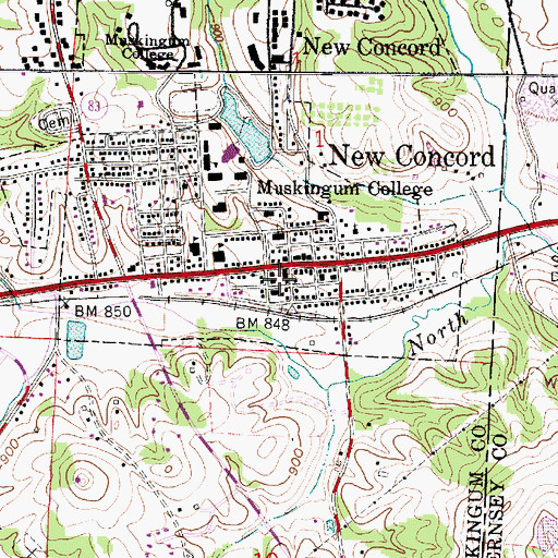 Topographic Map of New Concord Post Office, OH