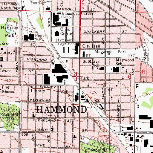 Topographic Map of Hammond Fire Department Central Station, IN