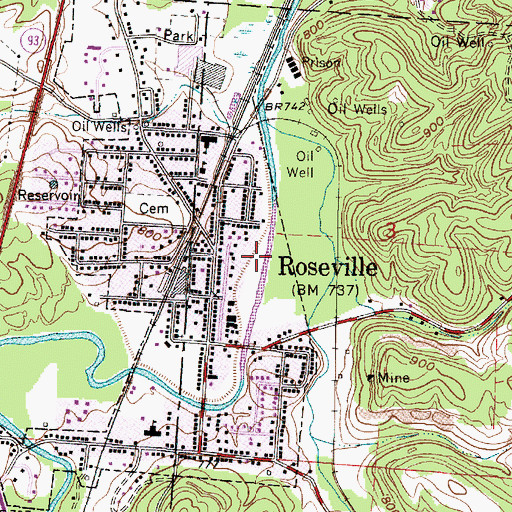 Topographic Map of Roseville Post Office, OH