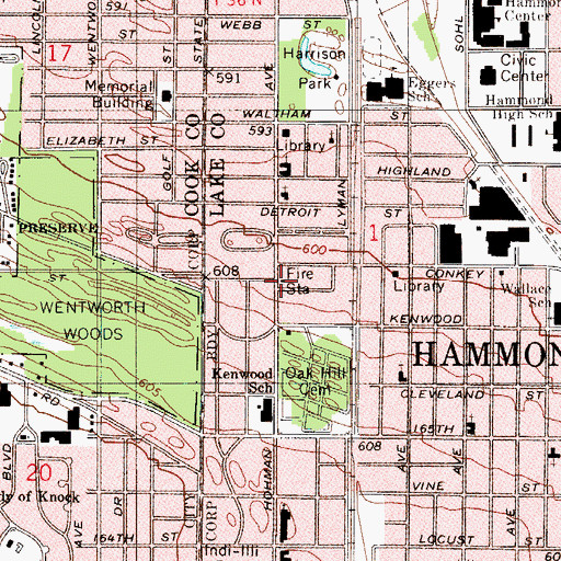 Topographic Map of Hammond Fire Department Station 5, IN