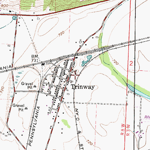 Topographic Map of Trinway Post Office, OH