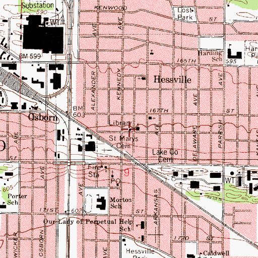 Topographic Map of Hansen Branch Hammond Public Library, IN