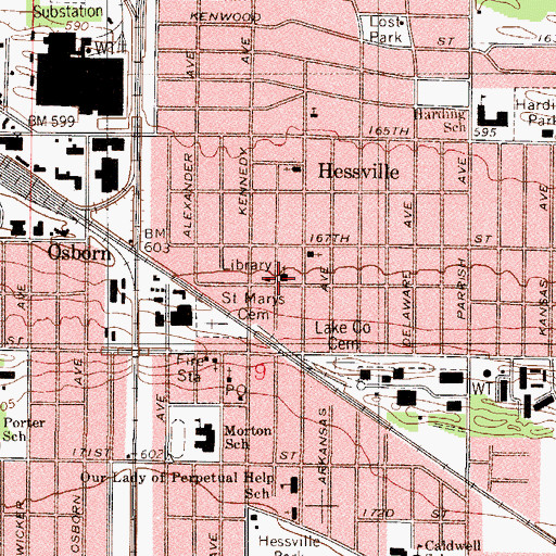 Topographic Map of First Christian Church of Hessville, IN