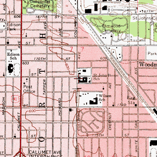 Topographic Map of Saint John Bosco Church, IN