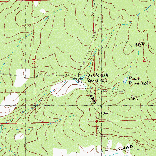 Topographic Map of Oakbrush Reservoir, CO