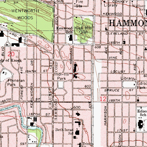 Topographic Map of First United Lutheran Church, IN