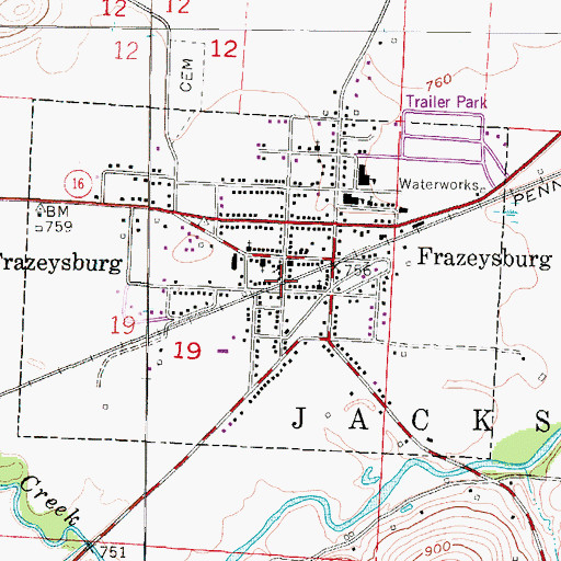 Topographic Map of Frazeysburg Post Office, OH