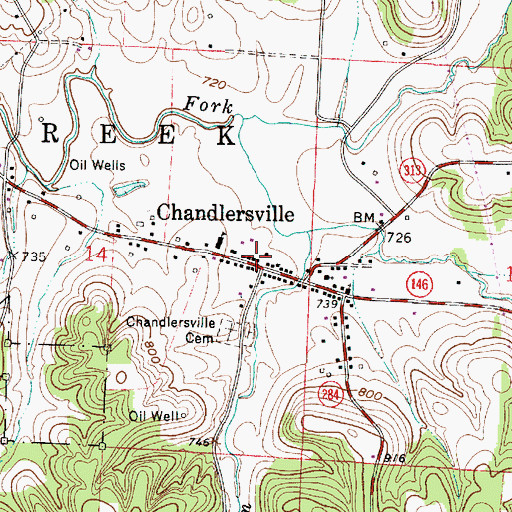 Topographic Map of Chandersville Post Office, OH