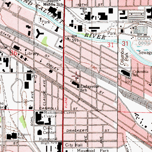 Topographic Map of State Street Baptist Church, IN