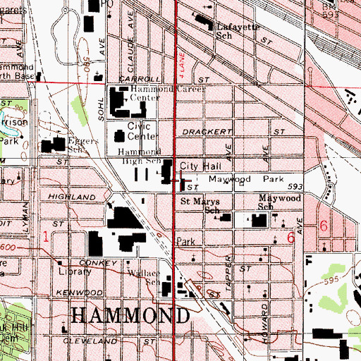 Topographic Map of Hammond City Hall, IN