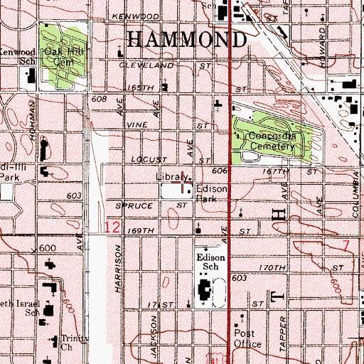 Topographic Map of Sawyer Branch Hammond Public Library, IN