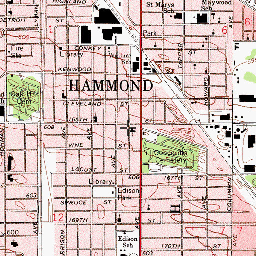 Topographic Map of Christ United Methodist Church (historical), IN