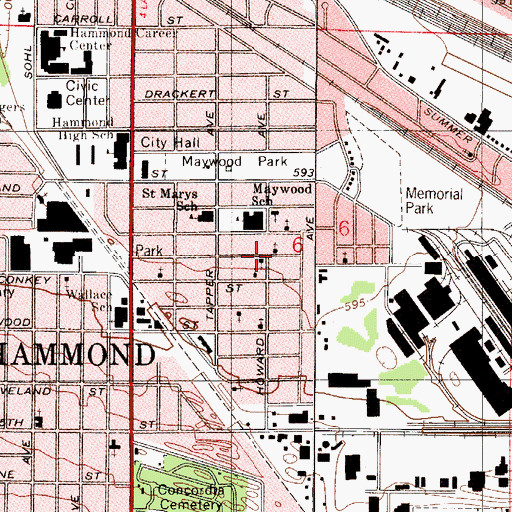 Topographic Map of Maywood Baptist Church, IN