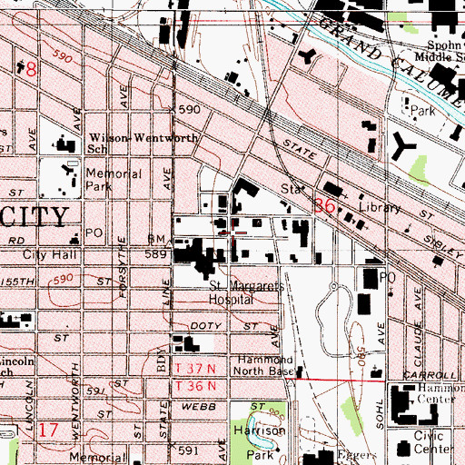 Topographic Map of Saint Paul's Evangelical Lutheran Church (historical), IN
