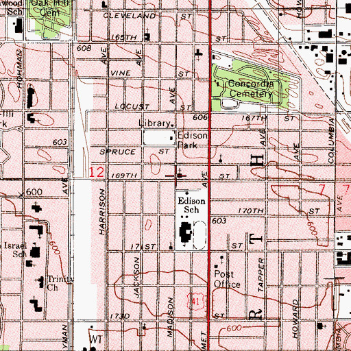 Topographic Map of South Side Christian Church (historical), IN