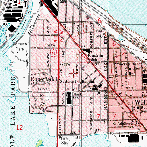 Topographic Map of First Baptist Church of Whiting, IN