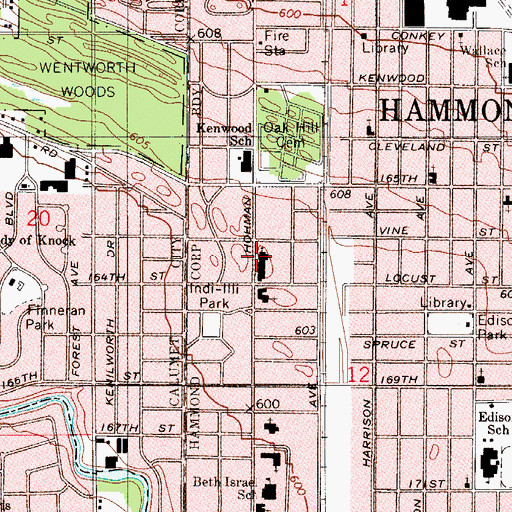 Topographic Map of First United Methodist Church, IN