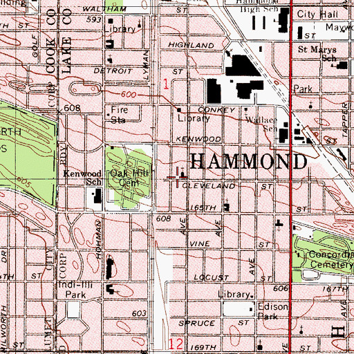 Topographic Map of Hyde Park United Methodist Church, IN