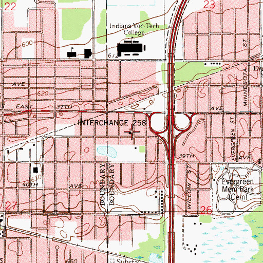 Topographic Map of Water of Life Ministries, IN