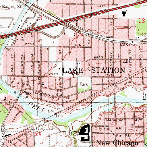 Topographic Map of Twentyninth Avenue Baptist Church, IN