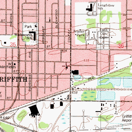 Topographic Map of First Baptist Church of Griffith, IN