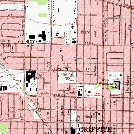 Topographic Map of First Christian Church, IN