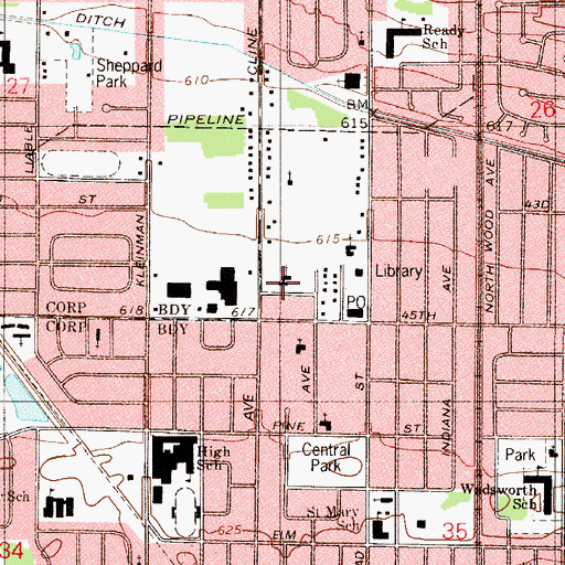 Topographic Map of First United Methodist Church, IN