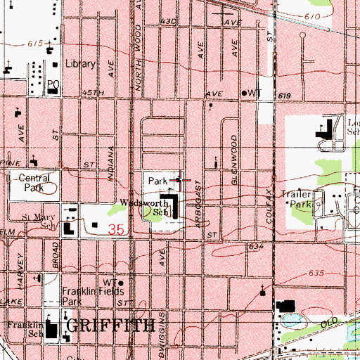 Topographic Map of Griffith Church of God, IN