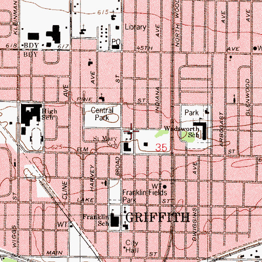 Topographic Map of Saint Mary Church, IN