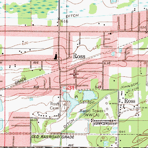 Topographic Map of Ross Baptist Church, IN