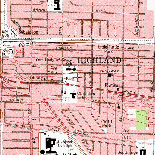 Topographic Map of First Presbyterian Church, IN