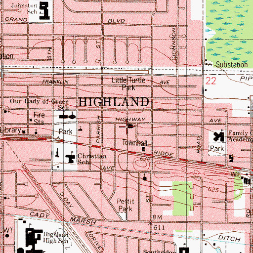 Topographic Map of Hegewisch Baptist Church, IN