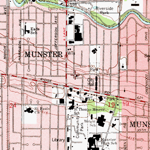 Topographic Map of First Church of God, IN