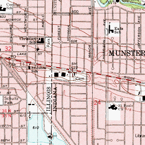 Topographic Map of Munster Christian Church, IN