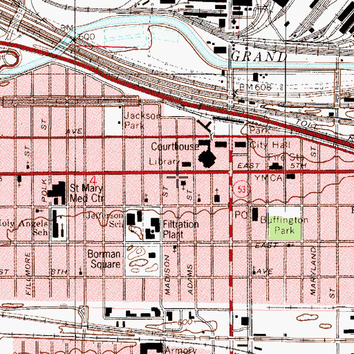 Topographic Map of Central YMCA (historical), IN