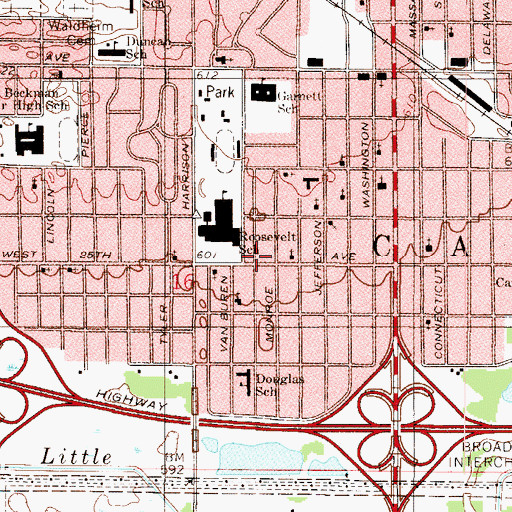 Topographic Map of Theodore Roosevelt Branch Gary Public Library (historical), IN