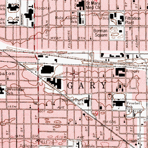 Topographic Map of Honterus Evangelical Lutheran Church, IN