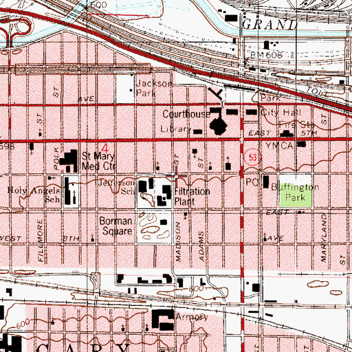 Topographic Map of Our Lady of Perpetual Help Church (historical), IN