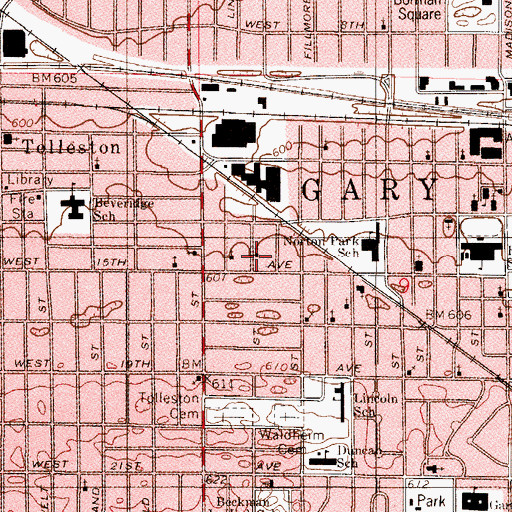 Topographic Map of Saint Casimir's Roman Catholic Church, IN